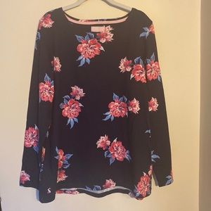 Joules 100% Cotton Navy Blue Floral Long Sleeve Top Size 14 NWOT